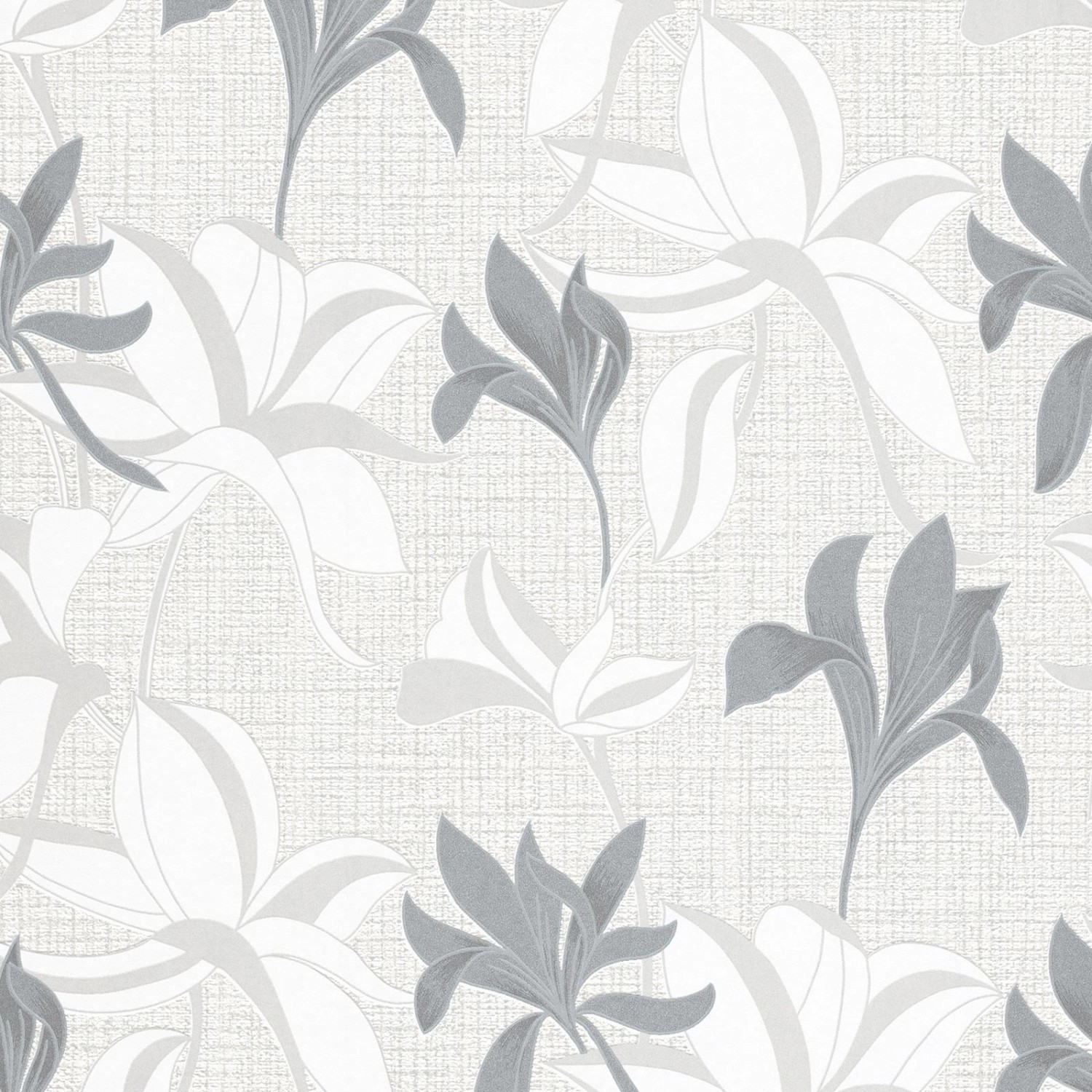 Bricoflor Florale Tapete mit Lilien Vlies Blumentapete Grau Weiß für Esszimmer und Schlafzimmer Hellgraue Vliestapete mit Blumen in Leinenoptik