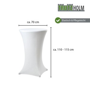 Weiße TRUTZHOLM Stretch-Stehtischhusse, 70cm Durchmesser, elastisch & pflegeleicht. Ideal für Events.