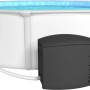 Steinbach Pool Technikbox neben Pool, graues Gehäuse mit Pool-Anschlüssen.