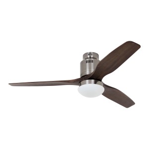 CASAFAN Deckenventilator Aerodynamix Eco, 132 cm, Chrom gebürstet, Nussbaum-Flügel, mit Leuchte.