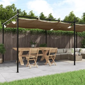 DELUKE Terrassenüberdachung Mit Schiebedach OLIMP Taupe 589x292x230cm Pergola Garten Pavillon Rankhilfe Sonnenschutz Gartenpergola