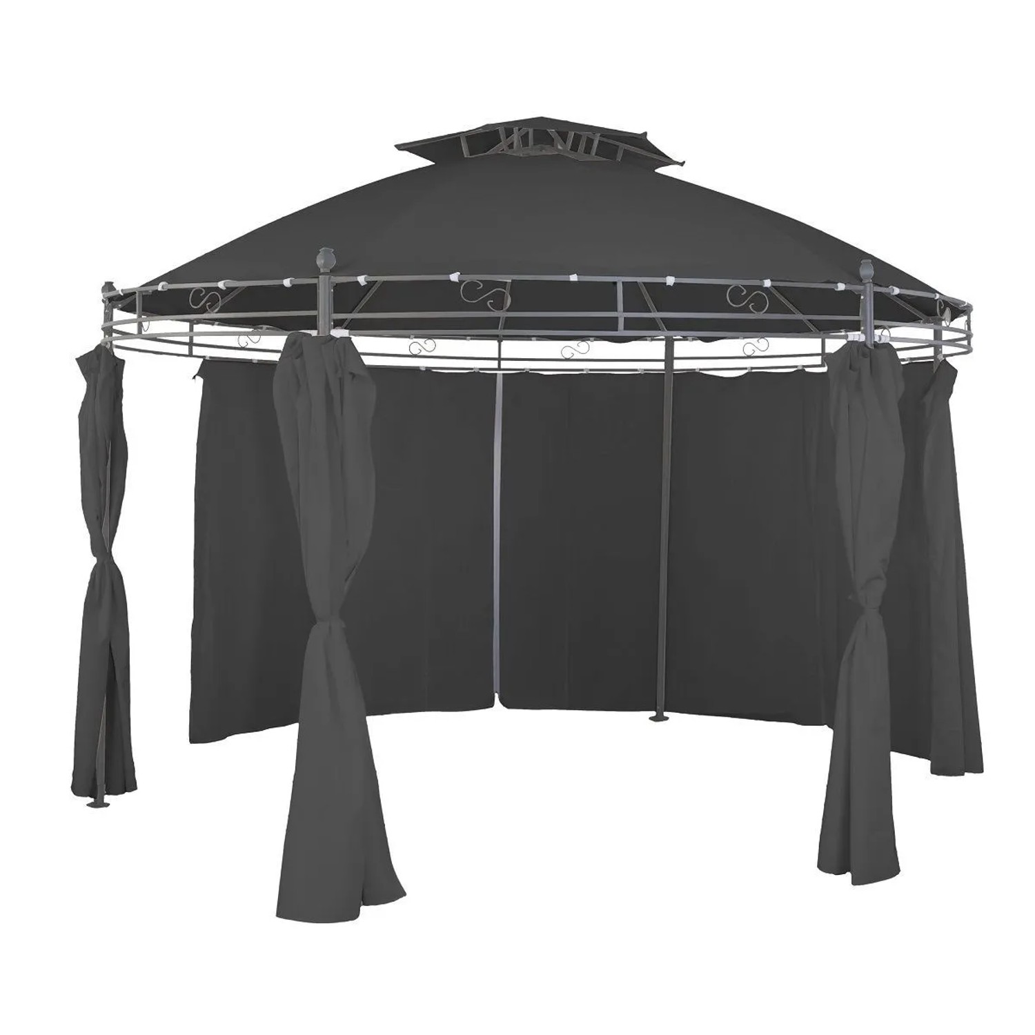 Lex Pavillon ⌀3,5 m Gartenpavillon Wasserdicht Inkl. Seitenteile Pergola Steingrau