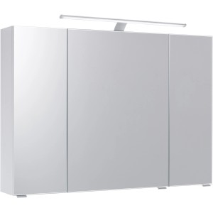 Pelipal Spiegelschrank Quantum 03, 98 cm, Weiß Hochglanz mit 3 Türen und Aufsatzleuchte.