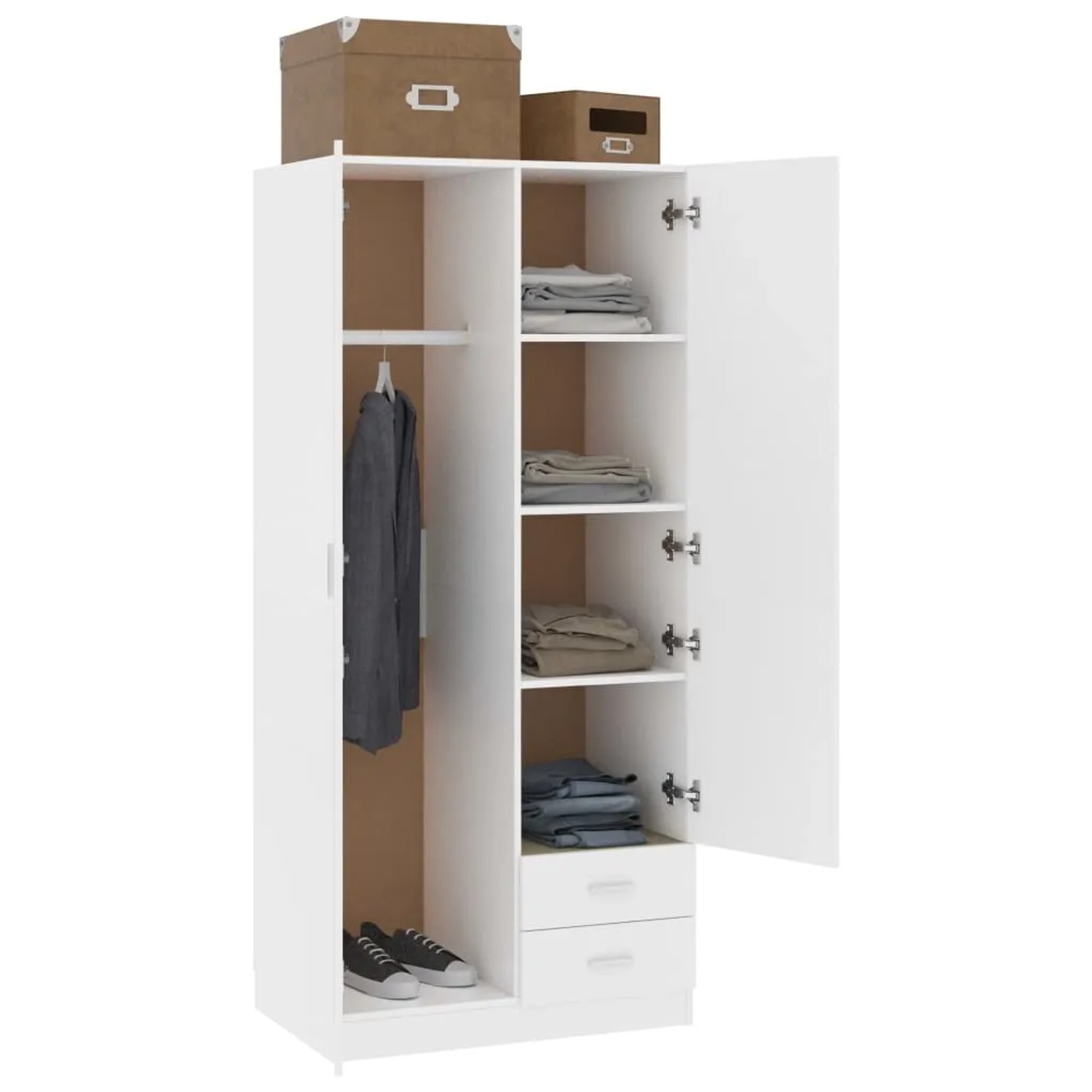 Hommdiy Kleiderschrank Weiß 80x52x180 Cm – Mit 2 Türen & Hängestange, Holzwerkstoff