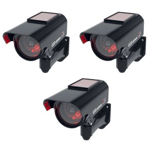 3er-Pack schwarze Solar Kamera-Attrappe zur Überwachung mit blinkender LED für Aussen.