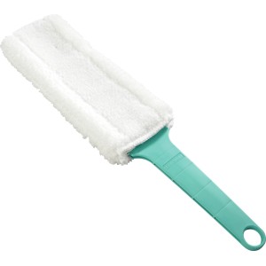 Leifheit Heizkörperreiniger Floretta mit weißem Mikrofaserbezug und türkisfarbenem Griff.