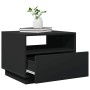 Schwarzer Couchtisch mit LED-Leuchten, Schublade offen, 50x49x40 cm.