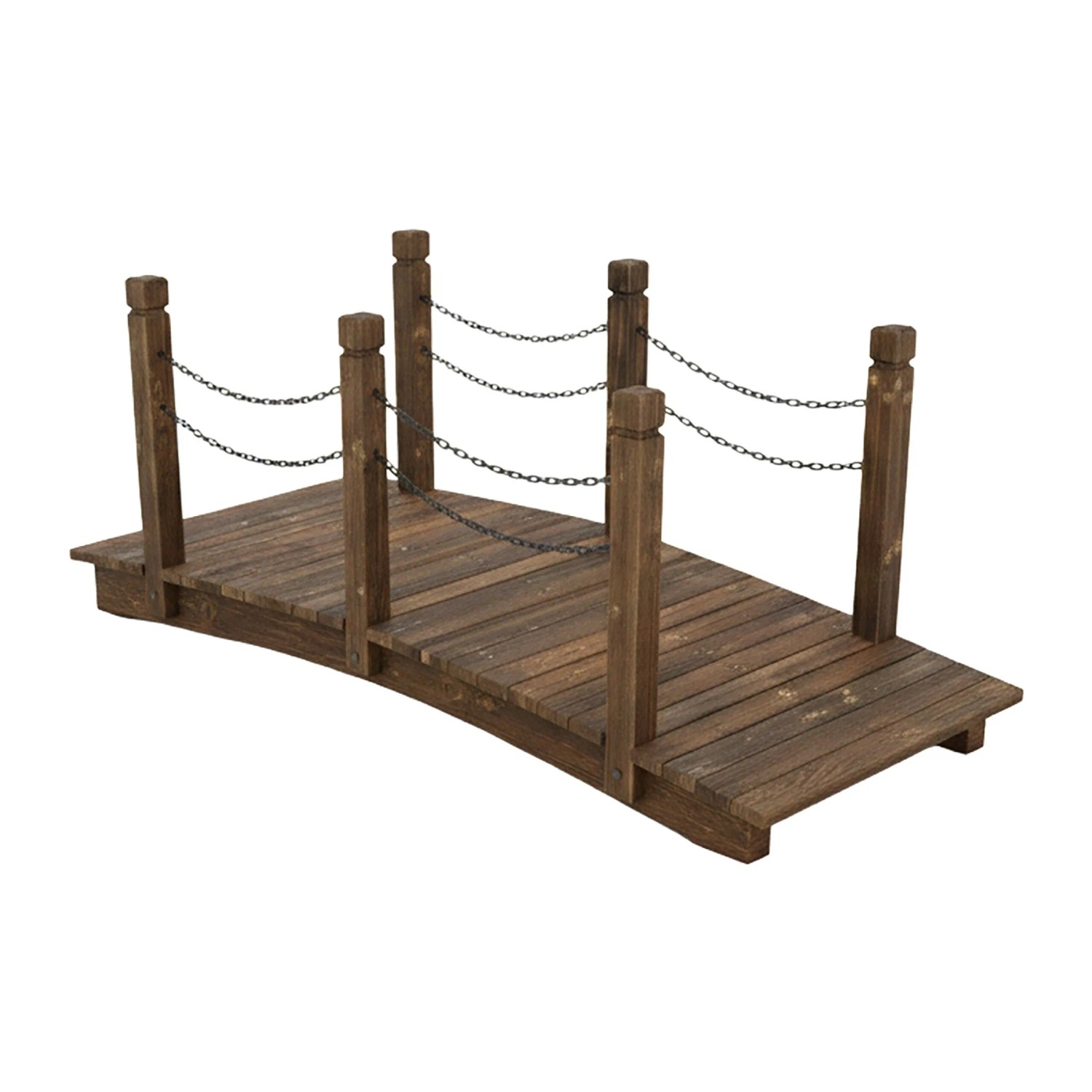 Relaxdays Gartenbrücke mit Ketten Tannenholz Eisen Braun Begehbar Wetterfest 55 cm x 150 cm x 67 cm