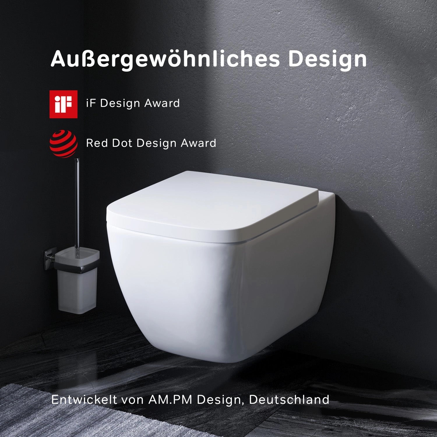 Modernes, spülrandloses AM.PM Wand-WC mit Softclose-Sitz für komfortable Badgestaltung.