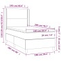 vidaXL Boxspringbett hellgrau, 100x200 cm, Samt. Bett mit Matratze, Topper und Kopfteil. Schemazeichnung mit Maßen.