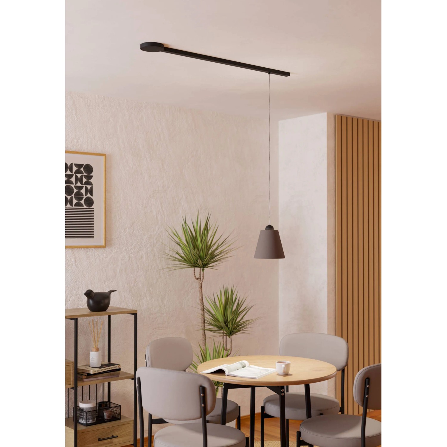 EGLO TPLUS Schienensystem Starterset, schwarz, 950mm, mit Fernbedienung im Esszimmer.