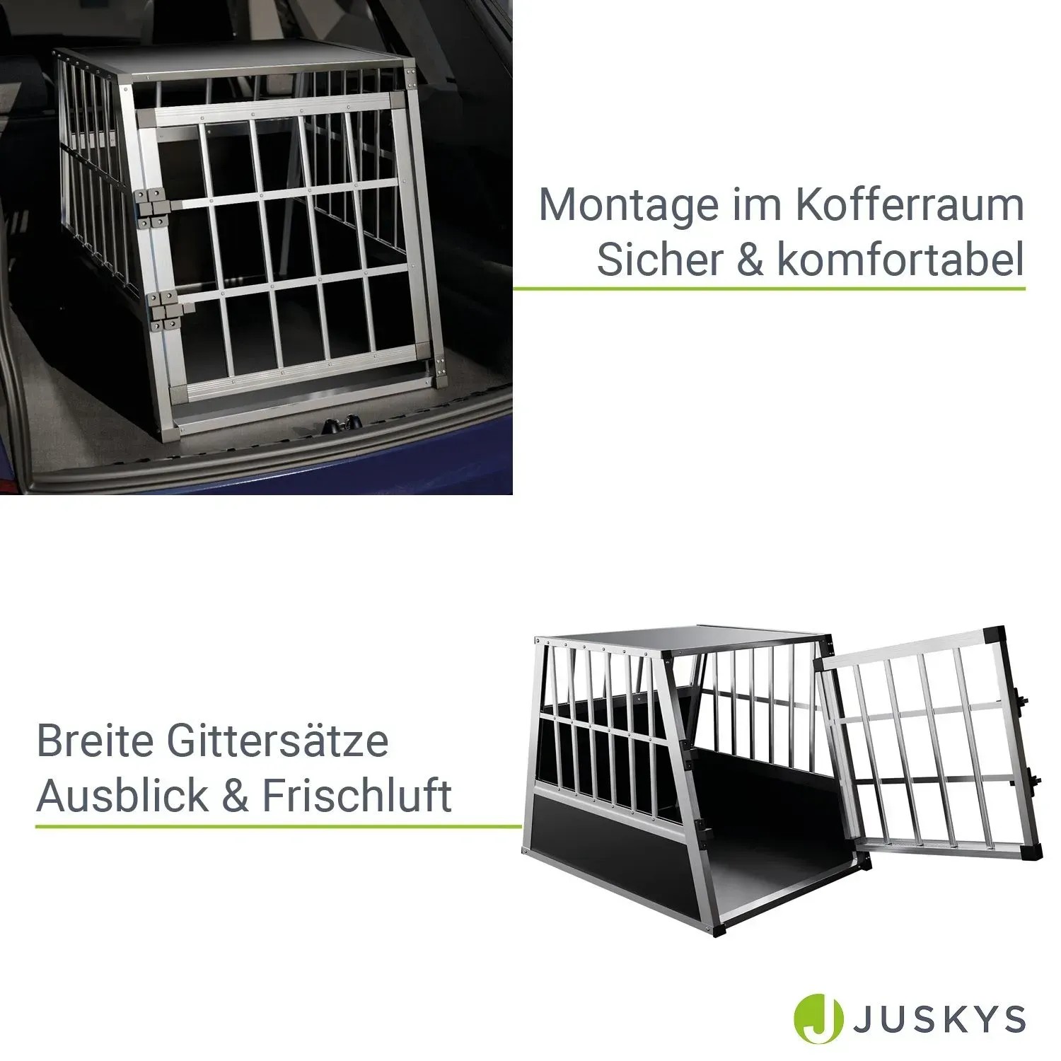 Juskys Alu Hundetransportbox L, sichere Transportbox für mittelgroße Hunde im Auto.