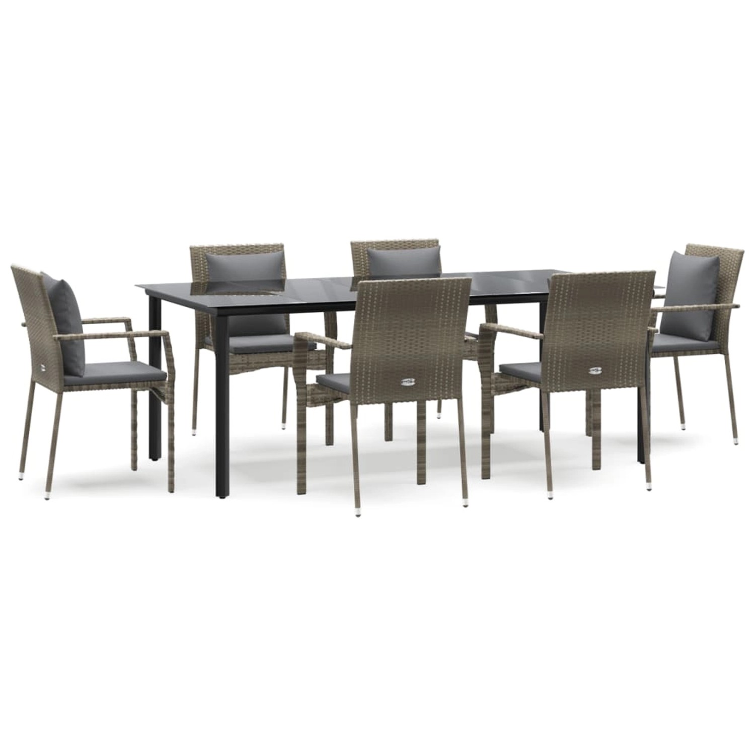 vidaXL 7-Tlg Garten-Essgruppe mit Kissen Schwarz und Grau Poly Rattan 3185117