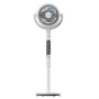 Weißer, höhenverstellbarer Midea Luftzirkulationsventilator mit digitalem Display.