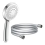 Schütte Handbrause-Set Torino Chrom: Handbrause mit Schlauch, 5 Strahlarten, Brausekopf Ø 12 cm.