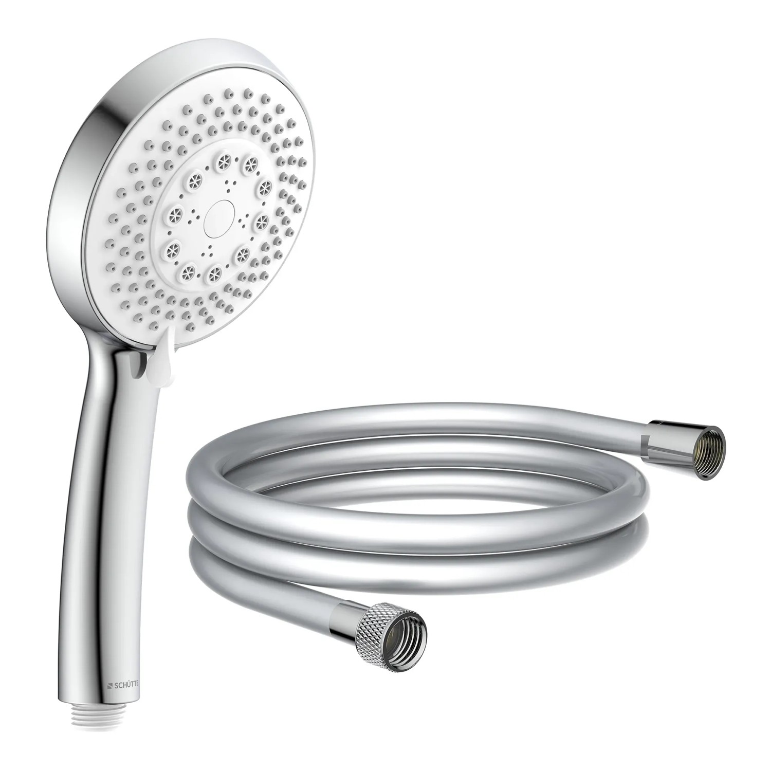 Schütte Handbrause-Set Torino Chrom: Handbrause mit Schlauch, 5 Strahlarten, Brausekopf Ø 12 cm.
