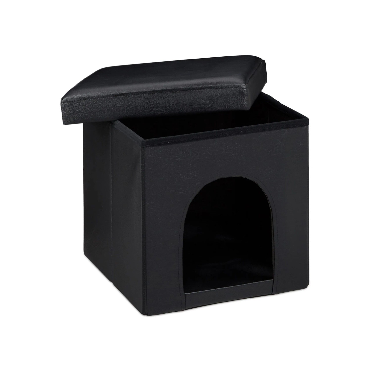 Relaxdays Hundebox Sitzhocker Kunstleder Schwarz Faltbar Belastbar bis 300 kg 38 cm x 38 cm x 38 cm