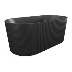 Freistehende Badewanne Aliena in Schwarz matt, 170 cm, mit gerippter Acryl-Oberfläche. Modernes Design.