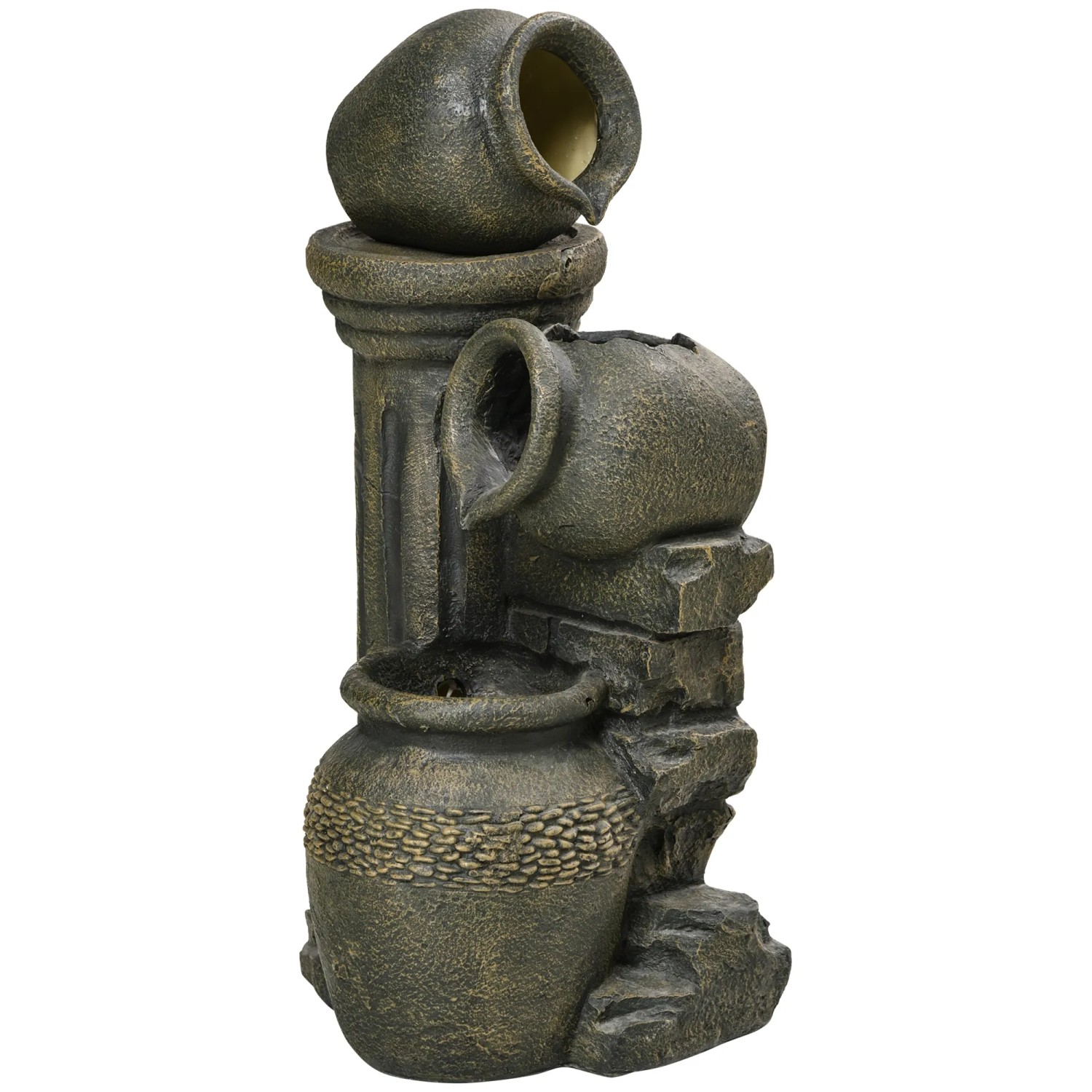 Outsunny Springbrunnen Einstellbarer Kunstharz Grau 36,5L x 32B x 73H cm