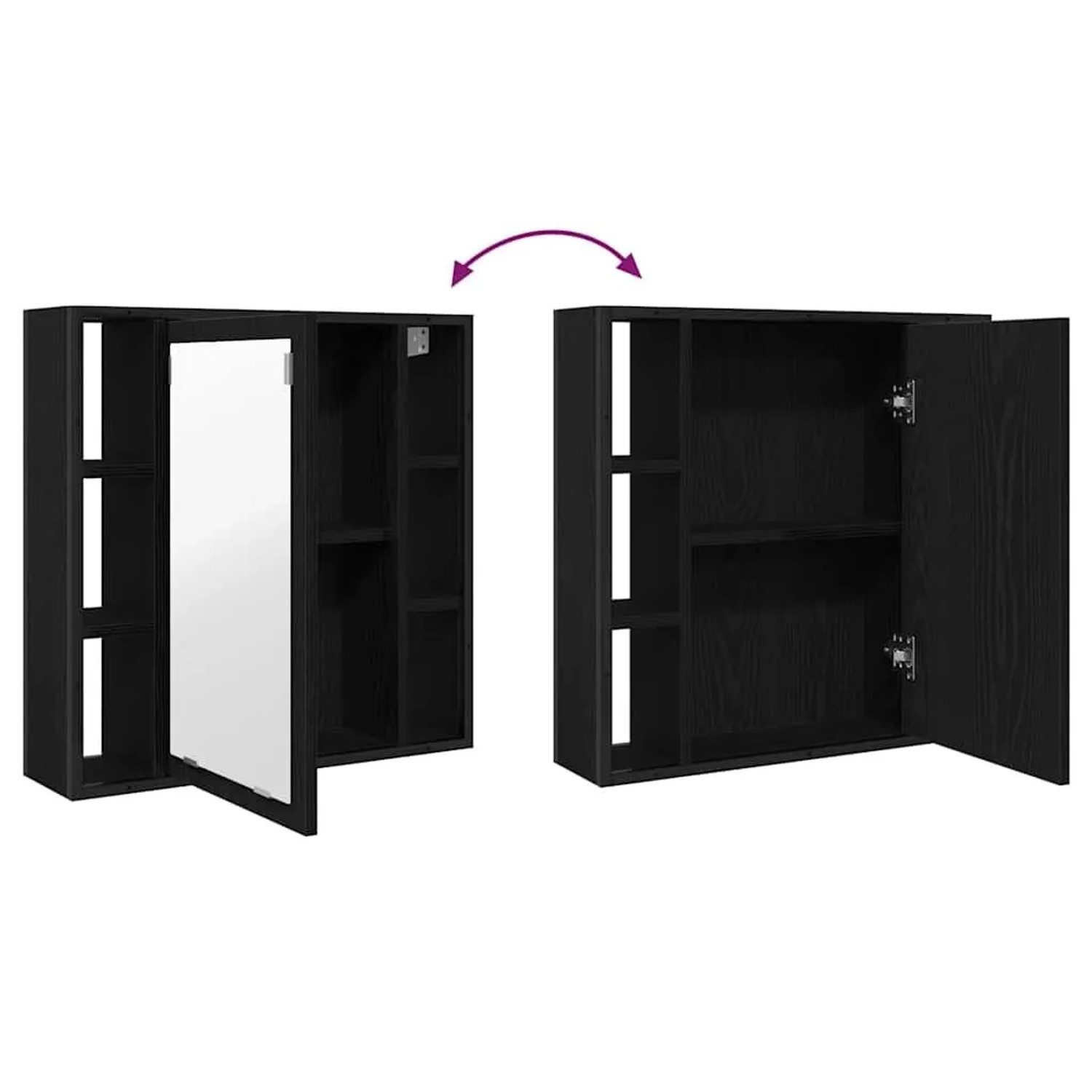 vidaXL Spiegelschrank in Schwarz Eiche, 60x16x60cm, mit offenem und geschlossenem Stauraum.