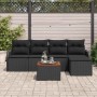 Schwarzes 6-teiliges Garten-Sofa-Set aus Poly Rattan mit Tisch für den Außenbereich.