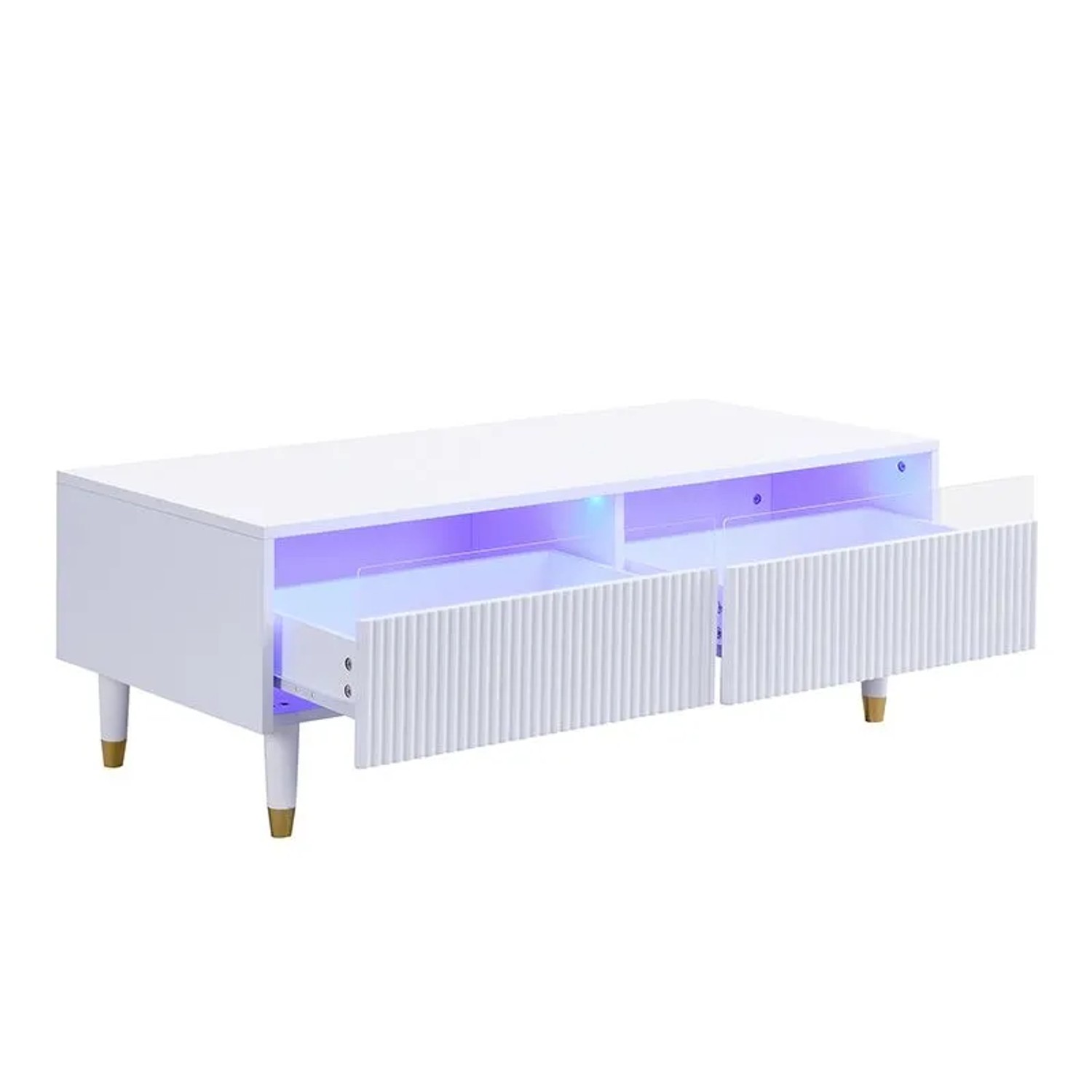Couchtisch Weiß 110x50x40 cm mit Schubladen LED  und  für Wohnzimmer