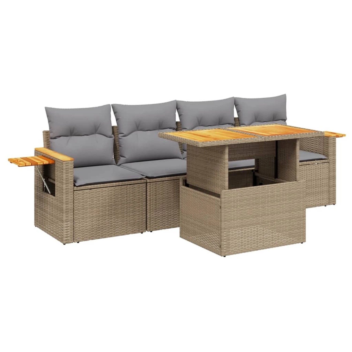 vidaXL 5-Tlg Garten-Sofagarnitur mit Kissen Beige Poly Rattan 3273397