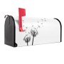 Schwarzer US Briefkasten mit Pusteblumen Motiv, rote Fahne.