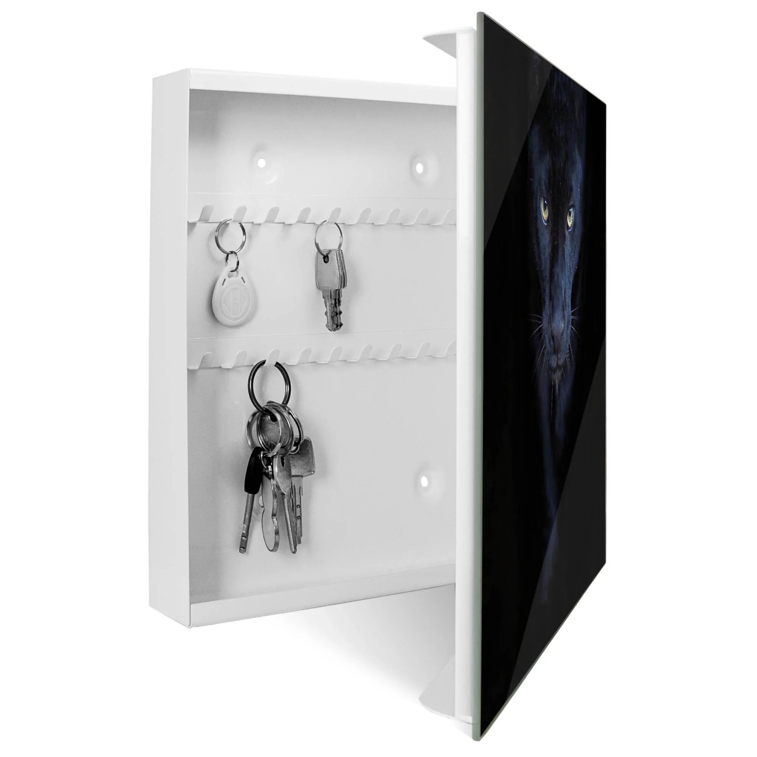 Banjado Schlüsselkasten mit Glasfront, Motiv Nora, 50 Haken, magnetisch und beschreibbar.