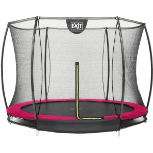 EXIT Silhouette Bodentrampolin D244cm mit Sicherheitsnetz in Rosa, Frontansicht.