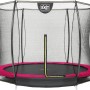 EXIT Silhouette Bodentrampolin D244cm mit Sicherheitsnetz in Rosa, Frontansicht.
