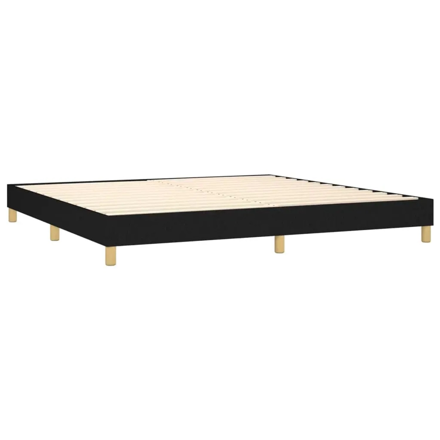 Schwarzes vidaXL Boxspringbett 200x200 cm mit Holzlattenrost und Füßen.