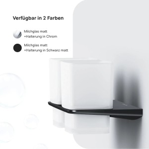 AM.PM Doppelglasbecher mit schwarzer Wandhalterung. Zwei satinierte Gläser im Halter.
