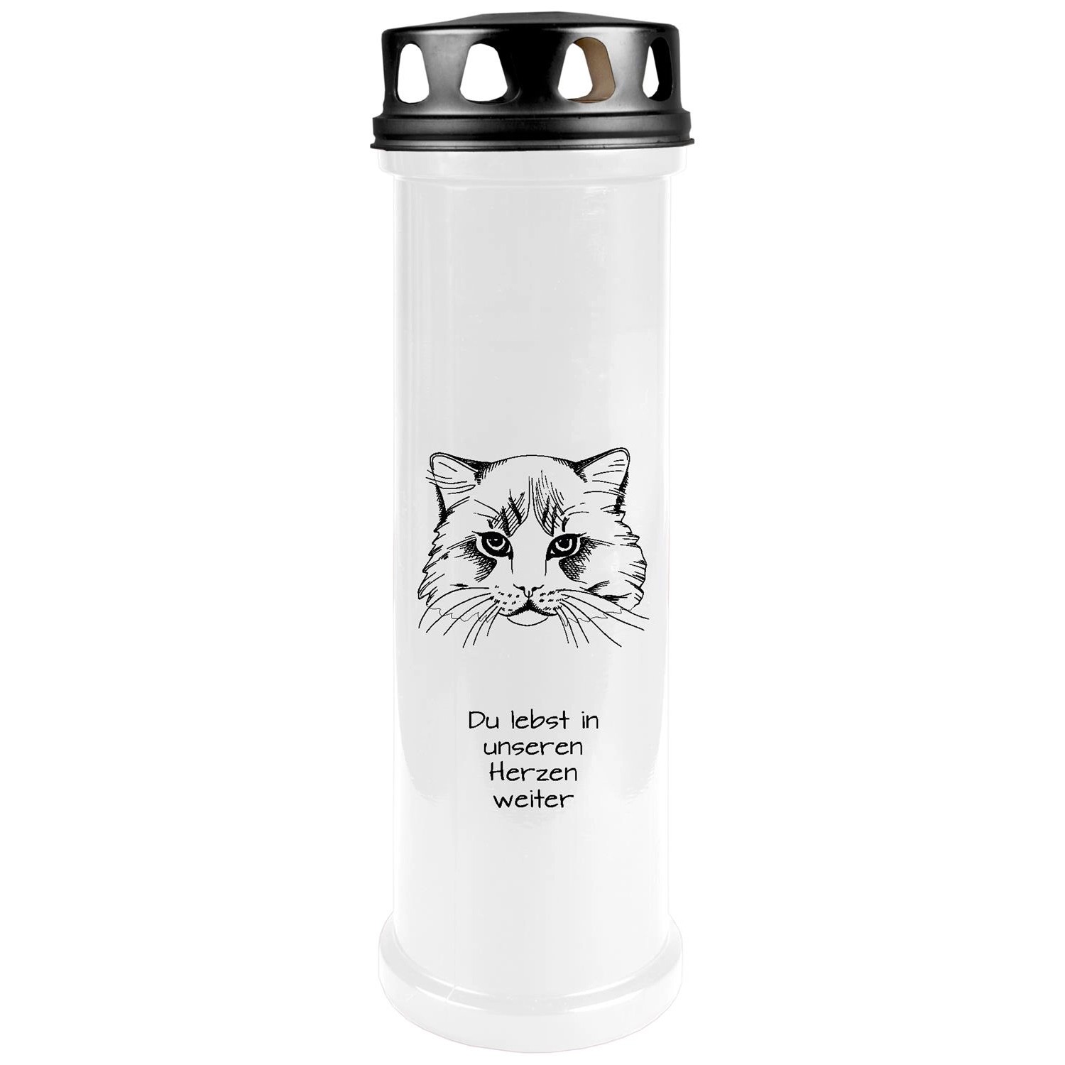 HS Candle Grabkerze Weiß 100h Deckel Schwarz Katze 2 günstig online kaufen