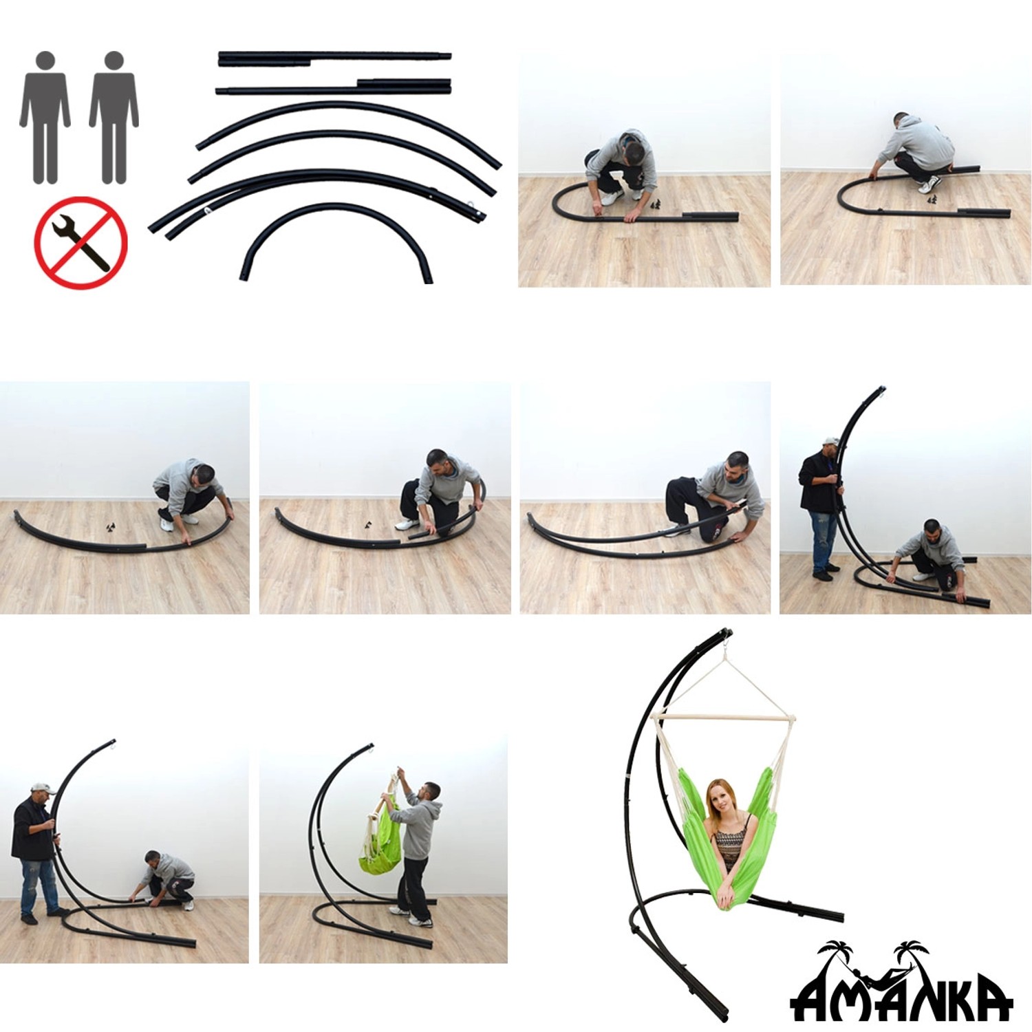 Aufbauanleitung: AMANKA Hängesesselgestell mit rotem XXL Hängesessel. Hängesessel & Schwebesessel Montage.