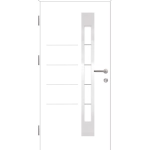 Weiße Splendoor Sicherheits-Haustür Berlin Prime RC2 mit Glaseinsatz und Edelstahlgriff.