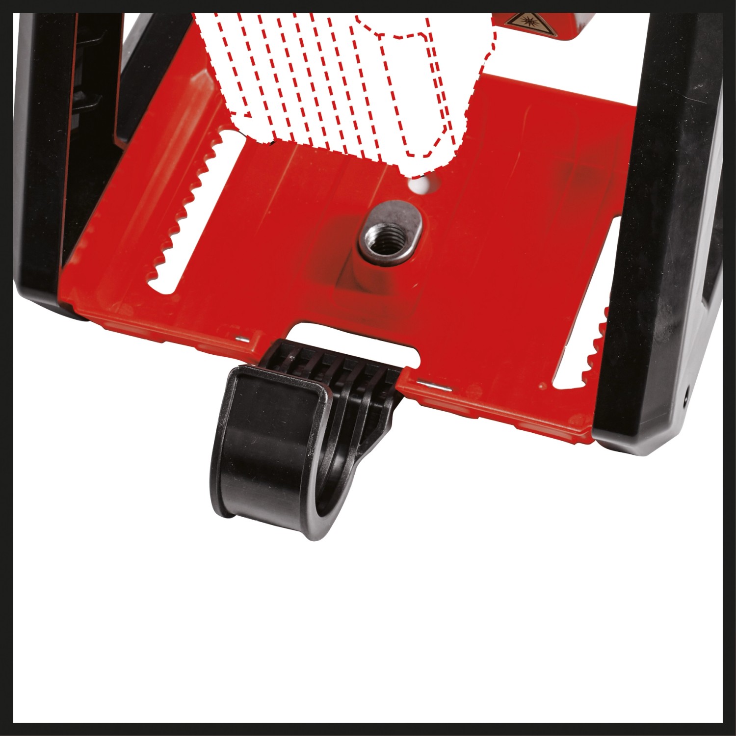 Detailaufnahme der Einhell Akku-Lampe TE-CL 18/2000 LiAC Solo mit Aufhängevorrichtung.