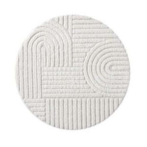 Runder, pastell-cremefarbener Hochflor Teppich mit Rautenmuster, 160x160 cm.