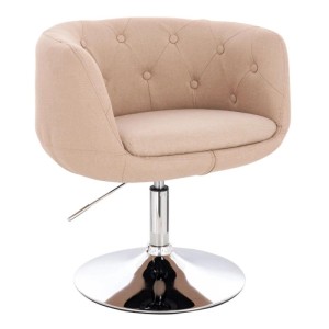 Beiger Svita Panama Loungesessel im Retro-Design mit gepolstertem Stoffbezug und verchromtem, höhenverstellbarem Tellerfuß.