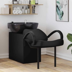 Schwarzer vidaXL Shampoo Stuhl (63x141x92cm) aus PVC. Friseurstuhl mit Becken für den Innenbereich.