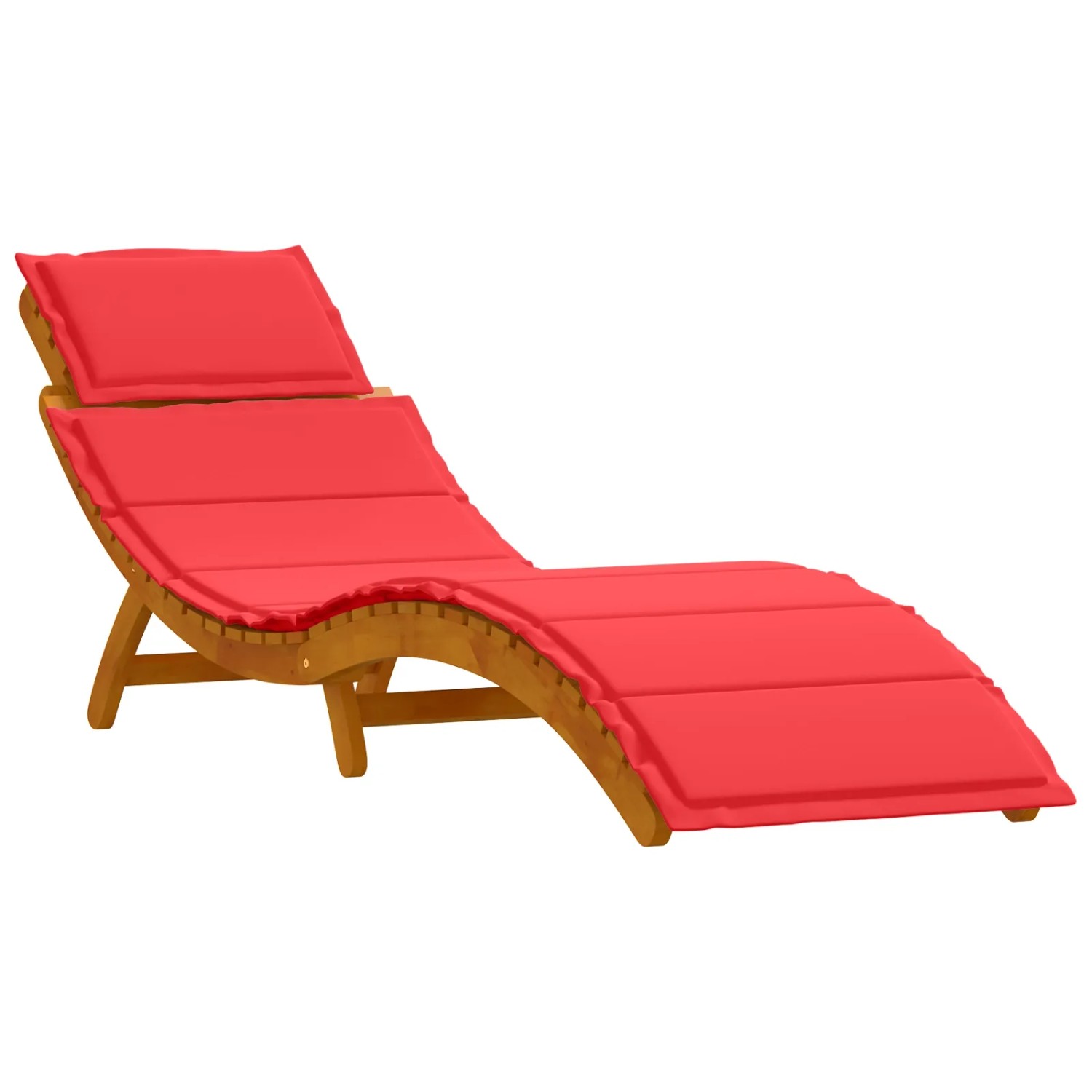 Zwei rote vidaXL Sonnenliegen aus Akazienholz mit Kissen für Garten oder Balkon.