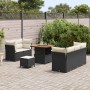 Schwarzes 8-tlg. vidaXL Garten-Sofa-Set aus Poly Rattan mit höhenverstellbarem Tisch.