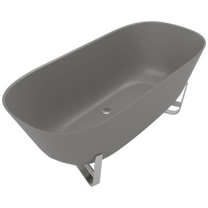 Freistehende Villeroy & Boch Antheus Badewanne, 175x80 cm, grau, mit Edelstahlgestell.
