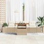 Beige vidaXL Garten Essgruppe mit Kissen, 5-teilig, aus Rattan und Akazienholz.