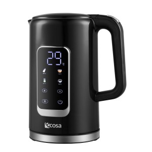 Schwarzer Ecosa Wasserkocher mit digitaler Temperaturanzeige und 1,7L Fassungsvermögen.