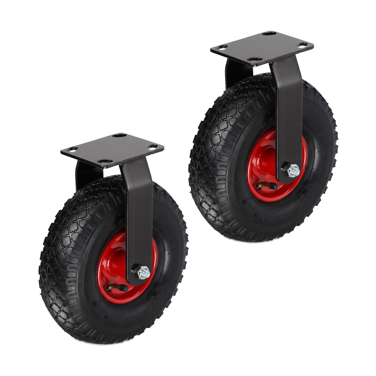 Relaxdays Bockrollen 2er Set Stahl Schwarz Rot Schwerlast Luftbereift 29 cm
