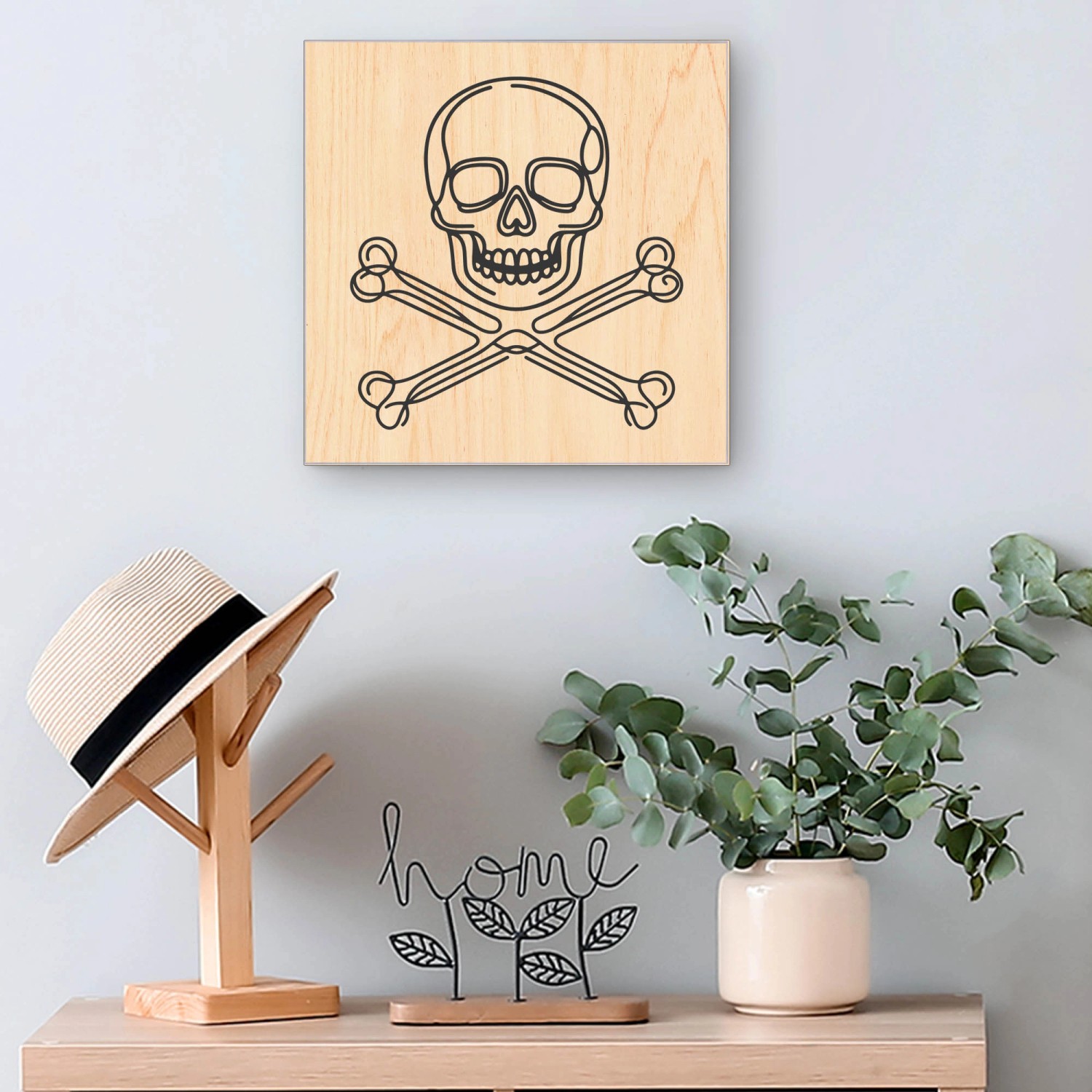 Banjado Schlüsselkasten Holz, 30x30cm, Motiv Totenkopf und Knochen. Schlüsselbox für 50 Schlüssel.