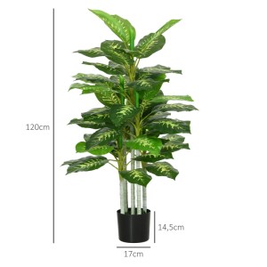 HOMCOM Künstliche Dieffenbachie, 120 cm hoch, mit großen grün-gestreiften Blättern in schwarzem Topf.