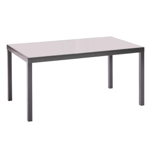 Grauer Gartentisch (150x90 cm) mit Glasplatte, Teil des Merxx Taviano 5-tlg. Gartenmöbel-Sets.