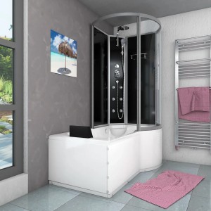 AcquaVapore Duschtempel 170x100 mit Badewanne und schwarzer Duschkabine.